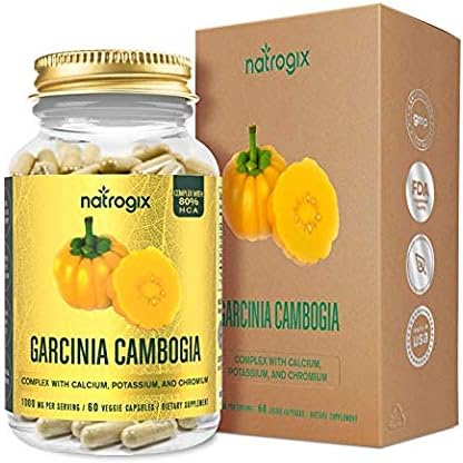 Natrogix 80% HCA Garcinia Cambogia Complex Extract -Made in USA-Reusable Glass Bottle Packaging - Curb Appetite - Fat Burning - Natural Weight Loss Capsules (60 Capsules)