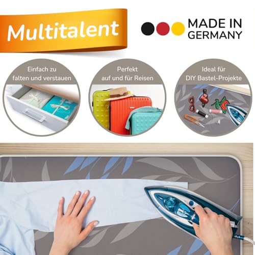 Super Soft Ironing Blanket for Table Heat-Resistant – 100 x 65 cm – Non-Slip Ironing Mat with Moisture Protection for Steam Irons, Ironing Mat Made in Germany