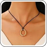 Xduargs Boho Leather Choker Necklace Black Leather Cord Choker Necklace Gothic Leather Velvet Suede Necklace Vintage Circle Pendant Necklace Short Leather Circle Necklace Chain for Women(Gold)