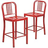 2 Pk. 24'' High Red Metal Indoor-Outdoor Counter Height Stool