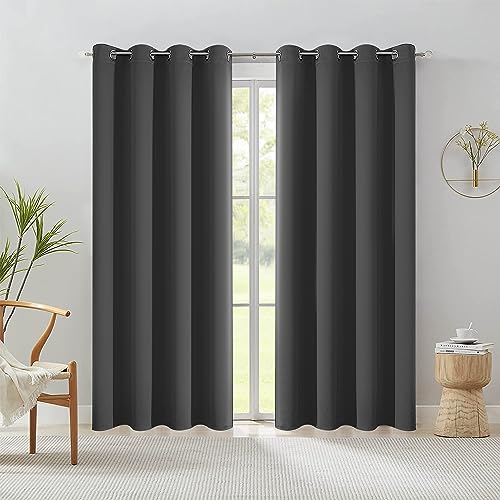 AMEHA Blackout Curtains for Living Room Eyelet Grey Curtains Bedroom, 46x72 Inch Window Thermal Curtain with Tiebacks Pair Panels — image 1