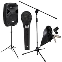 LyxPro Microphone with Speaker, Speaker Stand, Mic Stand and Cable Great for Karaoke. Onboard Equalizer, Bluetooth, SD CARD SLOT, USB, AUX Inputs
