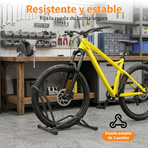 gaobaidu Soporte de Suelo para Bicicletas, Soporte de Bici Ajustable, Portabicicletas Ahorrador de Espacio para MTB y Bici de Carretera, Diámetro de Rueda Máx 76 cm, Uso Interior y Exterior (Negro)