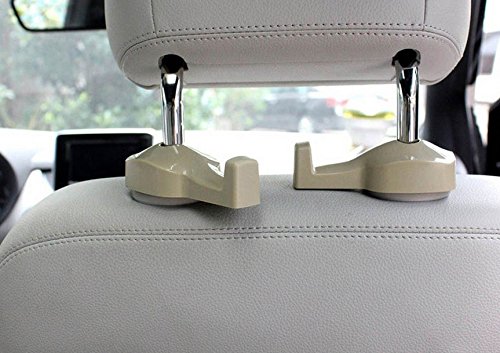 Mayco Bell 4 Pcs Car Storage Hooks Back Seat Headrest Hooks – Coat Purse Handbag Grocery Bag Holder (Set of 4) (Beige New)