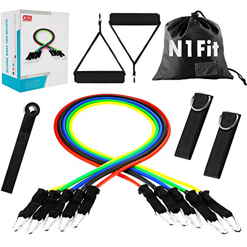 Resistance Bands Set - 11pcs Exercise Bands with Door Anchor, Ankle Straps and Handles - Workout Bands stackable up to 150 lbs - Resistance Bands for Home Workouts, Yoga, Pilates and Physical Therapy - Thumbnail 6