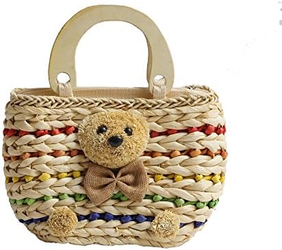 Women’s Kids Straw Handbags Purses Little Bear (Multicolor)