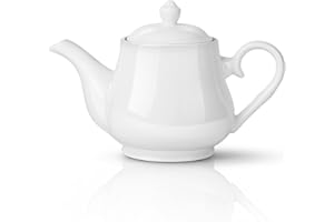 Flexzion Porcelain Teapot, Ceramic Tea Pot with Lid, Personal Teapot for 2 to 3 Tea Cups, 24 Ounce Pure White Ceramic TeaPot,
