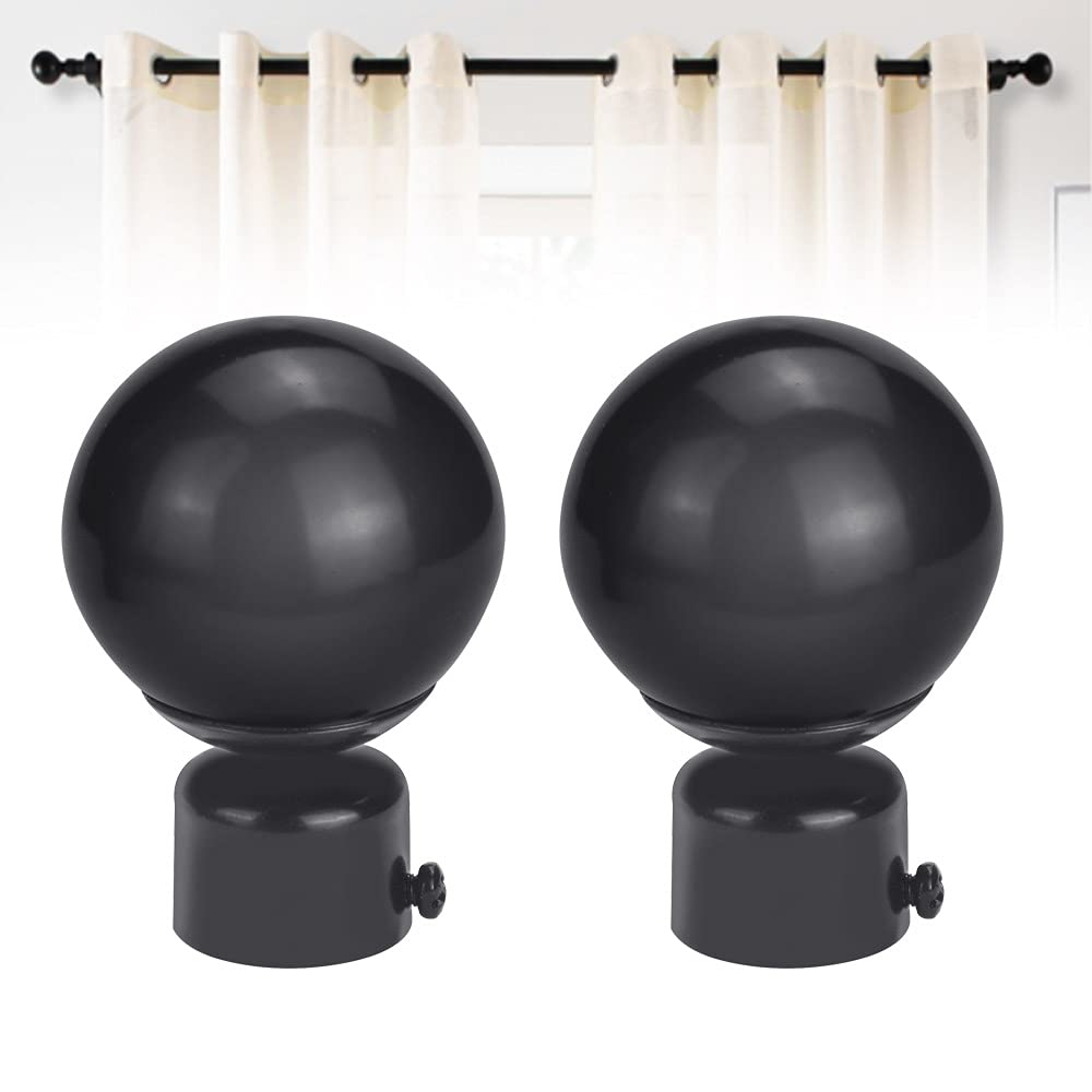 STCRERAG Poles Apart Ball Finial Curtain Rod Finials Replacement Sphere Drape Rod Finals Round Capped Finial Adjustable Screw for 25-28mm Curtain Internal Diameter Rods Set of 2, Black