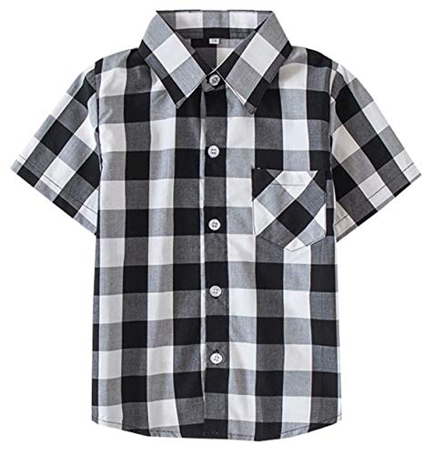Kids Short Sleeves Button Down Plaid Shirt Tops for Toddlers and Little  Boys, Black White, Tag 180 for Age 11-12 Years