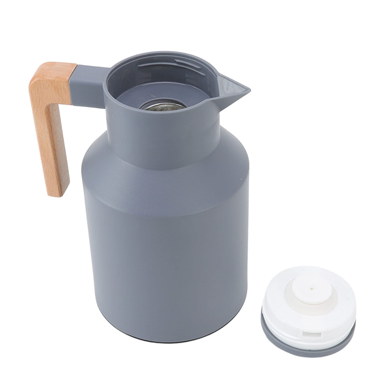 Coffee Carafe, Cold Heat Retention Double Wall 1000ml Capacity Coffee Bottle Wooden Handle Vacuum Insulation for Tea Grey