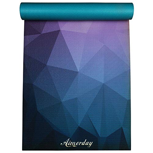 AIMERDAY Premium Print Yoga Mat Extra Thick 1/4″ Non Slip Eco Friendly High Density Anti-Tear 72 x 24 Inch Fitness Exercise Mat Floor Pilates Workout Mat for Yoga with Carrying Strap & Bag 6mm
