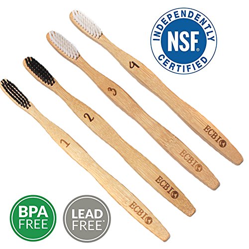 Bamboo Wooden Toothbrush The Panda Brush Luxury Patented Handle Biodegradable and Renewable Wood ToothBrushes,BPA-Free Medium Nylon Bristles Natural Dental Care (Children's Section) (4 pack)