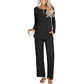 Anydoll Womens Pajamas Set 2 Piece Lounge Outfits Fall Long Sleeve Button Up Sleepwear with Pockets Ladies Pjs Set