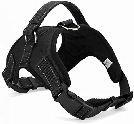 WIGGLE TAIL No Pull Dog Harness with handle, Reflective and Adjustable Webbing with Secure Buckles. Excellent training, Walking and Hiking for Medium/Large Dogs, Black (Oxford, Large)