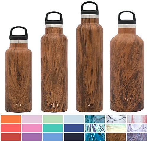 Simple Modern 17oz Ascent Water Bottle - Stainless Steel Hydro Kids Flask w/Handle Lid - Double Wall Vacuum Insulated Reusable Tumbler Small Metal Coffee Leakproof Thermos - Wood Grain