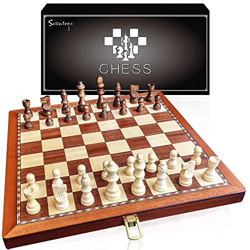 Scientoy Chess Set, Larger 15''×15''Foldable Wooden Chess Set for Kids and Adults, Storage for Piece, Handcraft Travel Chess Set, Prefect Choice for Birthday, Rewards for Beginner