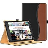 MoKo Universal Case for 7 - 8 Inch Tablet- Slim Folding Stand Folio Cover PU Leather Protective Case for 7 - 8 Inch Touchscreen Tablet with Document Card Slots and Stylus Pen Loop, Black & Brown