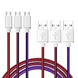 Micro USB Cables, Aupek 6ft(2m)Nylon Braided (3-Pack) For Samsung, HTC, NOKIA, Motorola, LG, Google Nexus, Blackberry and other Android Windows Phones (Red&Purple&Rose)