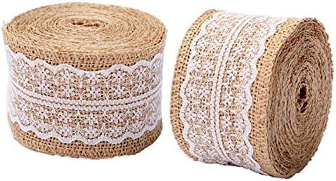 IBuyi 2 Pack 6cm×2m Garland Jute Burlap Hessian Lace Ribbon Roll for Elegance Vintage Rustic Shabby Chic Wedding Decor Gift Booc Box Wrap (BRL6-F)