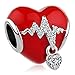 QueenCharms Hear Heartbeat Electrocardiogram Charm ECG Beads For Bracelets (Red)