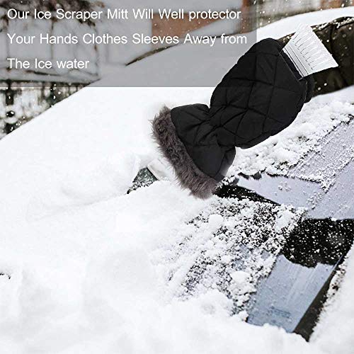 TKKEUEP Ice Scraper Mitt for Windshield -Waterproof Snow Ice Scrapers Glove Lined Thick Fleece Durable Ice Scrapers (Black)