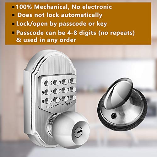 Elemake Stainless Steel 304 keyless Entry Door Lock deadbolt Keypad Mechanical Digital Combination Double Security (Pass Code Or Keys)