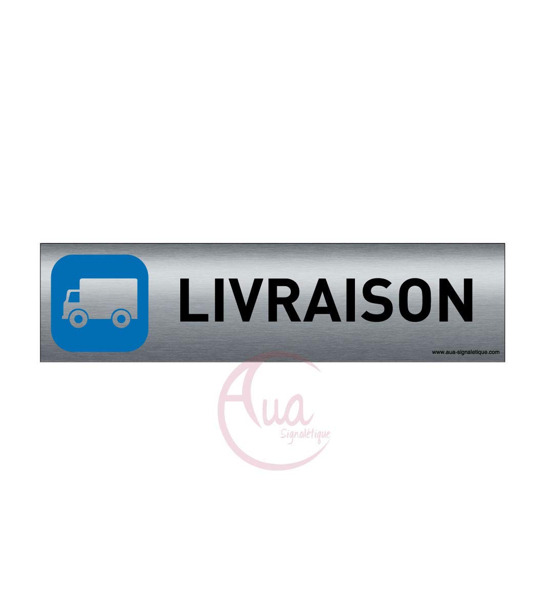 AUA SIGNALETIQUE - Plaque de porte Aluminium brossé imprimé AluSign - 200x50 mm - Double Face adhésif au dos - Impression UV directement sur l'aluminium (Pas de contre collage) (Livraison)