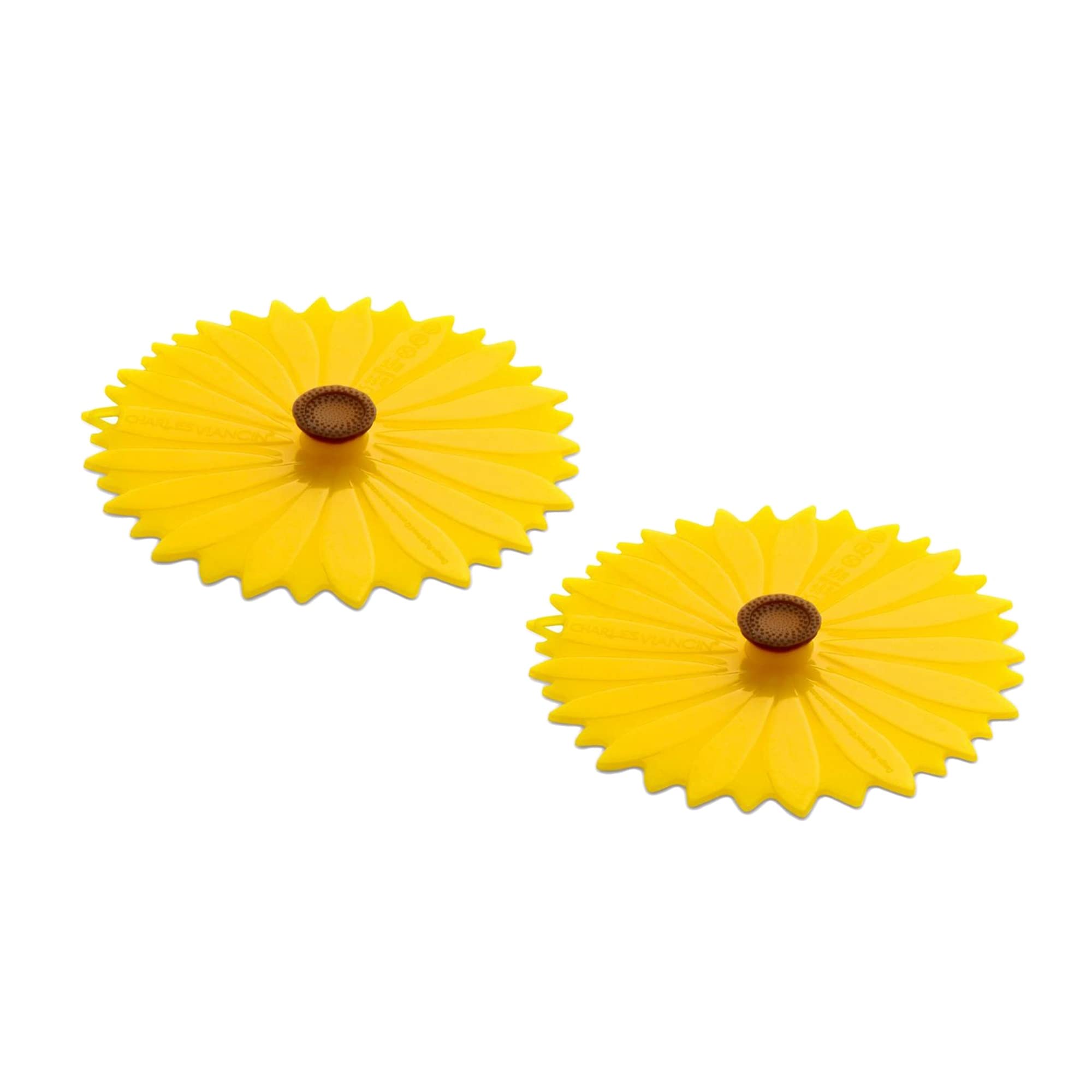 Charles Viancin - Set of 2 Sunflower 4” Silicone Drink Covers - Airtight Seal on Any Smooth-Rimmed Glass, Keep Drinks Cool or Hot, Protect from Winged Pests - BPA-Free - Oven, Freezer, Dishwasher Safe