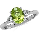 Silvershake 8X6mm Oval Shape Gemstone White Gold Plated or Yellow Gold Plated 925 Sterling Silver Engagement Ring Jewelry for Women