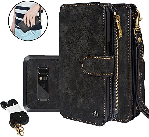 Samsung Galaxy Note 8 Wallet Case Sock Holsters Detachable Case Premium PU Leather Zipper Cellphone Purse Card Slots Stand Wrist Shoulder Strap Multi-functional Cover