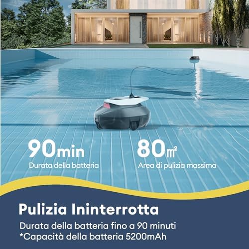 Pooleco 10 Robot Piscina Senza Fili,Doppia Filtrazione,Doppio Motore,robot piscina fuori terra, 90 Min di Pulizia,Parcheggio Automatico, per piscine fino a 80 m²