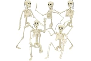 CAMIRUS 5PACK Halloween Skeleton Decorations, 16" Full Body Mini Skeleton Posable Joints Poseable Skeleton for Yard Garden Lawn Patio Halloween Party Favors Decor, 5pcs