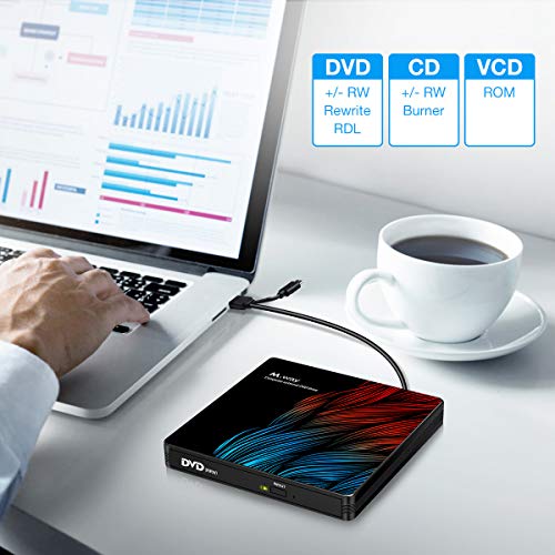 External DVD Drive, M WAY USB 3.0 External CD Drive, Dual Port USB C External DVD CD Player RW for Laptop PC MacBook OS Windows 7/8/10/Linux - Colorful Flame Pattern (with Storage Bag)