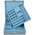 GYJOYERO Jewelry Boxes 10 x 10 Inches 2-layer Handle Necklace Holder Organizer Jewellery Women Rings Storage Display Girls Earrings Case Lockable Jewelry Tray Blue GY641 (Blue, 2 Layer (3.34" H))
