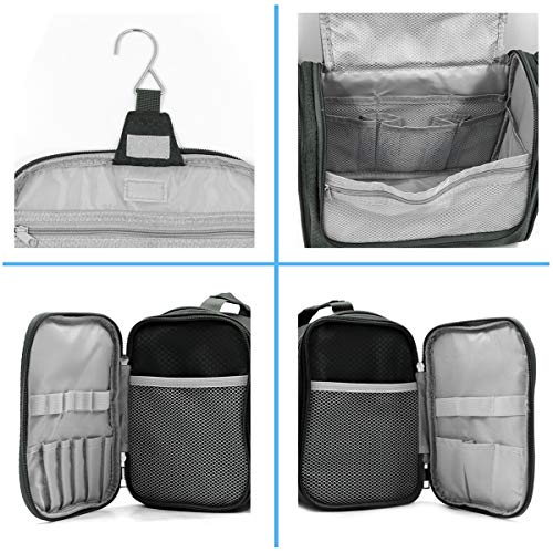 Handing Toiletry Bag for Men & Women,Extra Large Capacity Travel organizer with Sturdy Hook Personal Waterproof Makeup Pouch Cosmetic Bag Lightweight Dopp kit Shaving Bag (Gray)