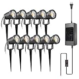 ZUCKEO 5W LED Landscape Lights with Transformer 12V 24V Waterproof Garden Pathway Lights Warm White Walls Trees Flags Outdoor Spotlights with Spike Stand (10 Pack with Transformer)