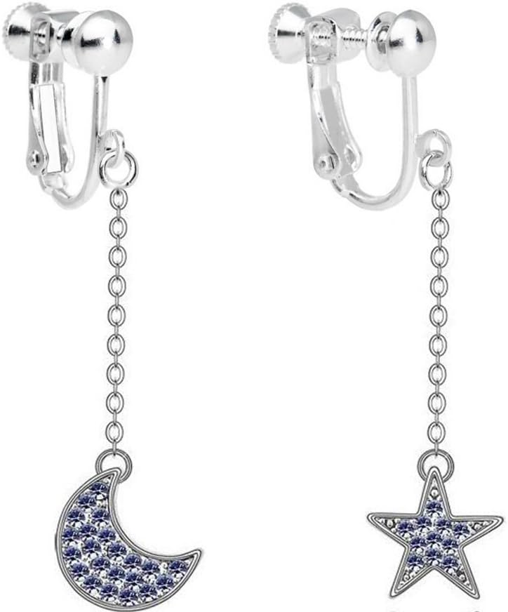 Latigerf Women Moon Star Screw Back Clip on Earring Non-Pierced Swarovski Elements Crystal Purple