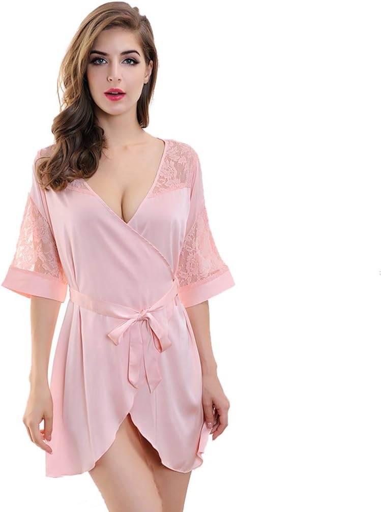 Ailin home Women's and European Sexy Nightdress Suit Mid-Sleeved Ribbon Pajamas Adult Sexy Lingerie