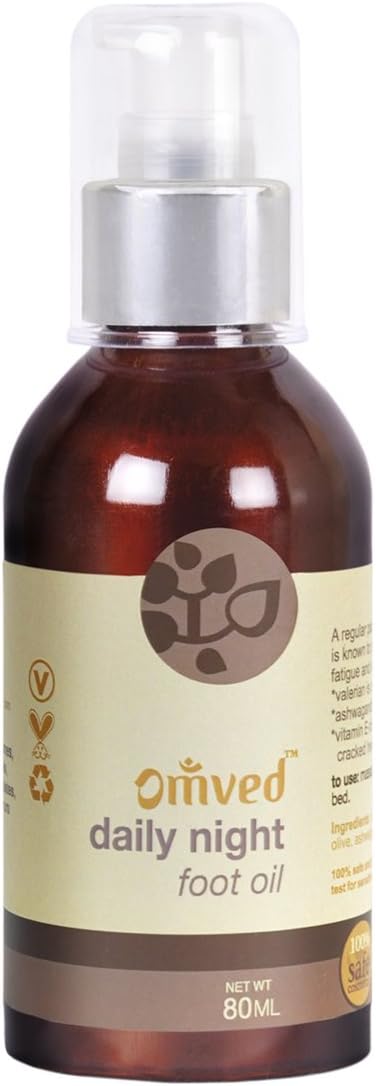 Omved Daily Night Aromatic Foot Oil – Blended Essential Oil - Ashwagandha, Vetiver & Valerian – 100% Natural, Vegan & Organic – Relaxing Properties - 80ml