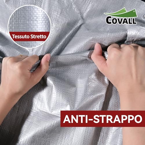 COVALL Waterproof Outdoor Tarpaulin, 4 x 6 m, 155 g/m², Reinforced HDPE with Anti-UV Eyelet, Windproof Rain Cover for Swimming Pool, Car, Garden, Camping, Silver, Black
