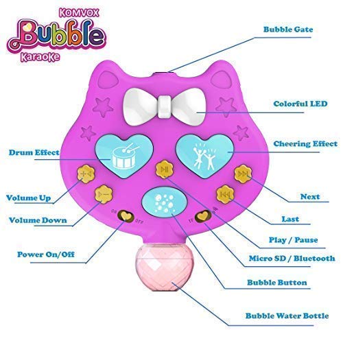 KOMVOX Karaoke Machine with Stand for Kids, Kids Karaoke Microphone with Bubble Blowing and Fun Sound Effects