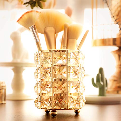 GloDeals Crystal Makeup Brush Holder Vanity Pencil Holder Pen Cup