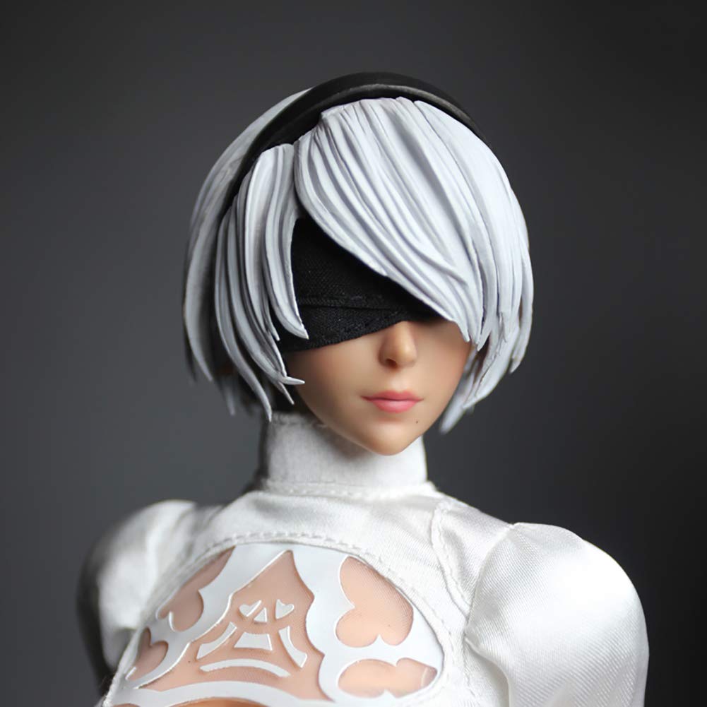 Nier Automata:2B 1/6 Scale Female Figure Head Sculpt, Short Hair, Eye Movable Doll Head for 12" Acti