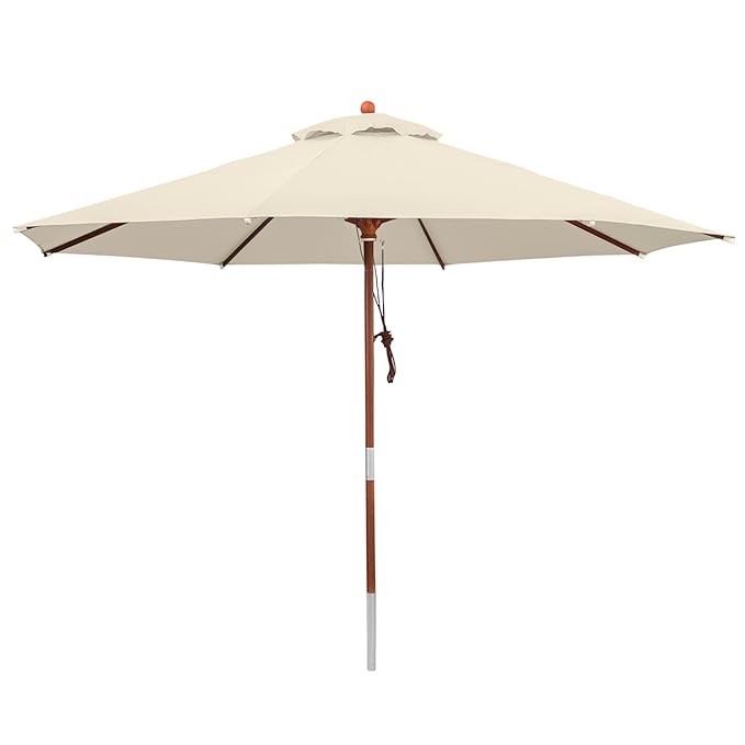 anndora 300020 Sonnenschirm, natur, 300 cm rund, Gestell Holz, Bespannung Polyester, 9.5 kg