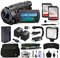 Sony FDR-AX33 4K Ultra HD Camcorder Video Camera + 128GB Memory + Charger with Car/Euro Adapter + Action Stabilizer + LED Night Light + Cap Keeper + Large Case + Monopod + Dust Cleaning Kit + More