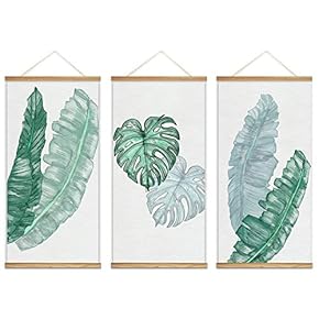 Hanging Poster with Wood Frames Beautiful Green Plants Home Wall Canvas Prints Ready to Hang - 18"x36"x3 Panels