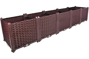 BAOYOUNI Rectangular Raised Garden Bed Kit Indoor Outdoor Plastic Planter Grow Box for Fresh Vegetables, Herbs, Flowers & Succulents, Brown, 76.77'' x 15.35'' x 14.96''