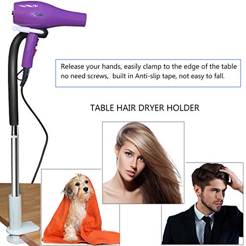 Pard Clamp Mount Hair Dryer Holder, 360 Degrees Rotation Adjustable Hands Free Dog Pet Cat Grooming Table Stand Holder, Silver