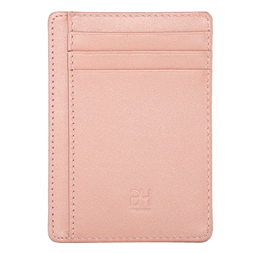 Slim RFID Blocking Card Holder Leather Front Pocket Wallet for Women, Rose Gold