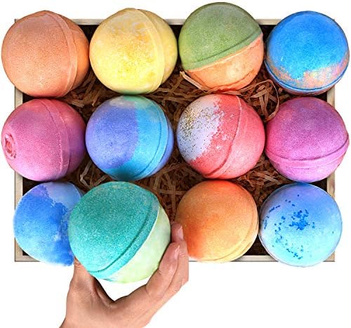 Bath Bombs Gift Set 12 Super Large 5oz Each Best Gift Ideas for Women Teen Girls and Kids Handmade with Natural Vegan Shea & Cocoa Butter Spa with Fizzies and Included 12 Candles Mothers Day Gifts